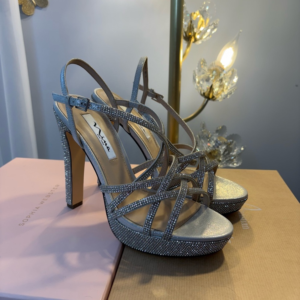 Nina Silver Strappy Women's Heels